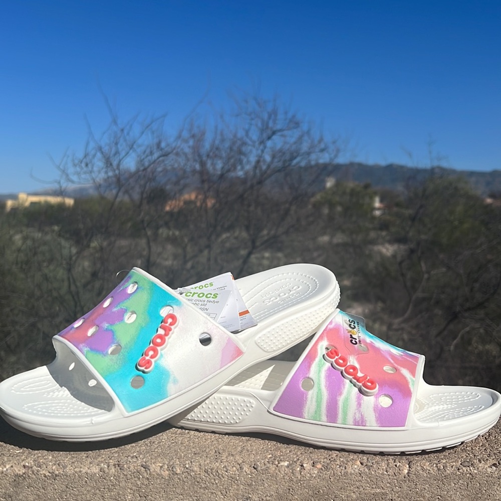 New Crocs Colorful Tie Dye Slides / Sandals